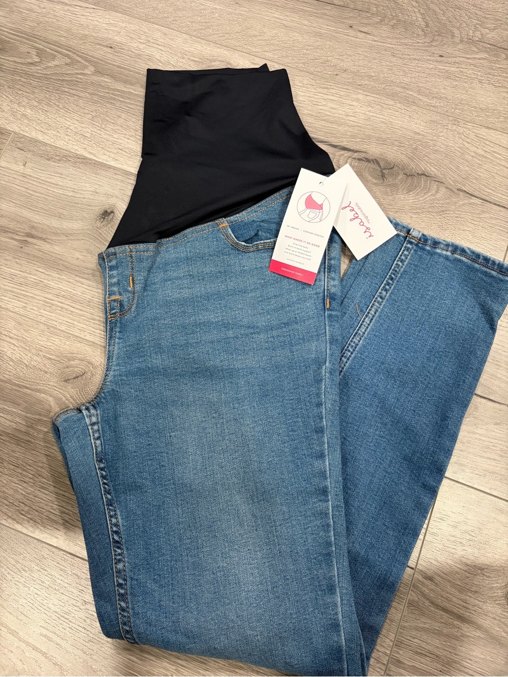 Isabel Maternity by Ingrid & Isabel Blue Denim Overalls with Black Panel